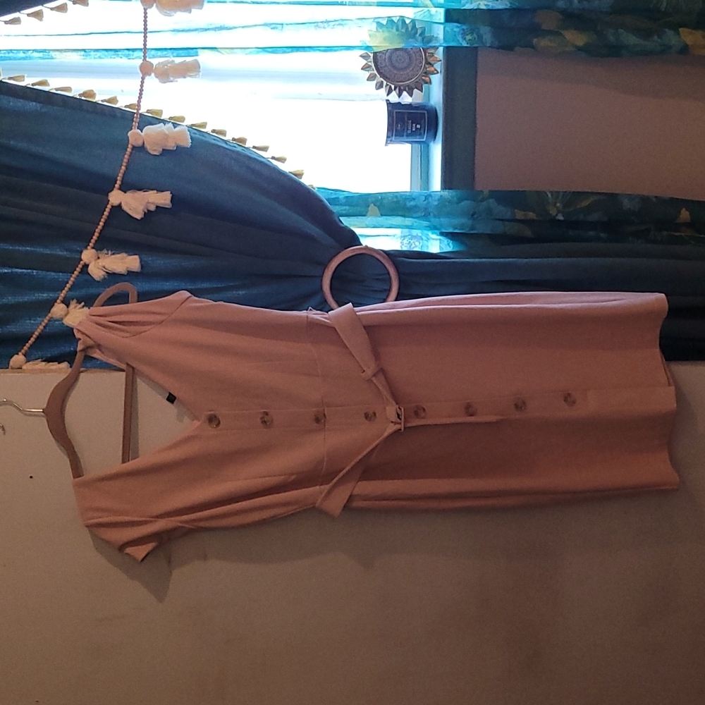 Express Pink Midi Dress With Belt and Buttons